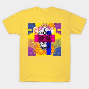 the skull ñanduti pattern in flower art ecopop of death T-Shirt